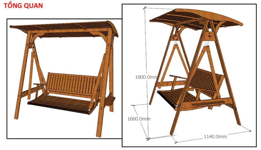 Ghế xích đu gỗ đẹp sân vườn ngoài trời